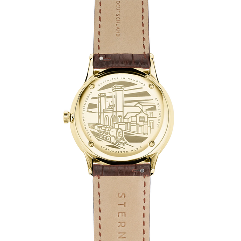 Berlin sepia gold — case-back view