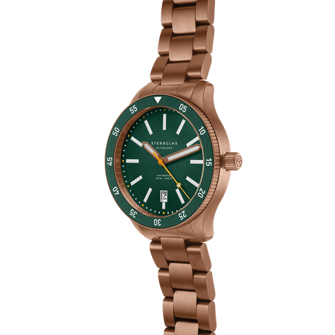 Marus 2.0 green bronze bracelet — three-quarter view